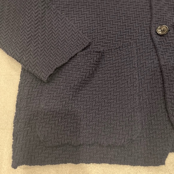 [US:S]Mango Men Cotton Blend Zigzag Cord Jacket Navy Textured Knit Cardigan - Picture 2 of 7